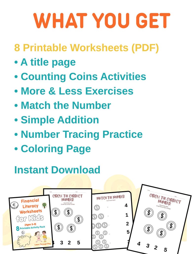 Financial Literacy Worksheets for Kids (ages 3-5) | Counting Money ...