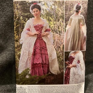 May include: Simplicity sewing pattern 8578 R5 featuring a historical dress design. The pattern includes images of a woman wearing a pink and white gown with lace and ruffle details. The pattern size is U.S. 14-22.
