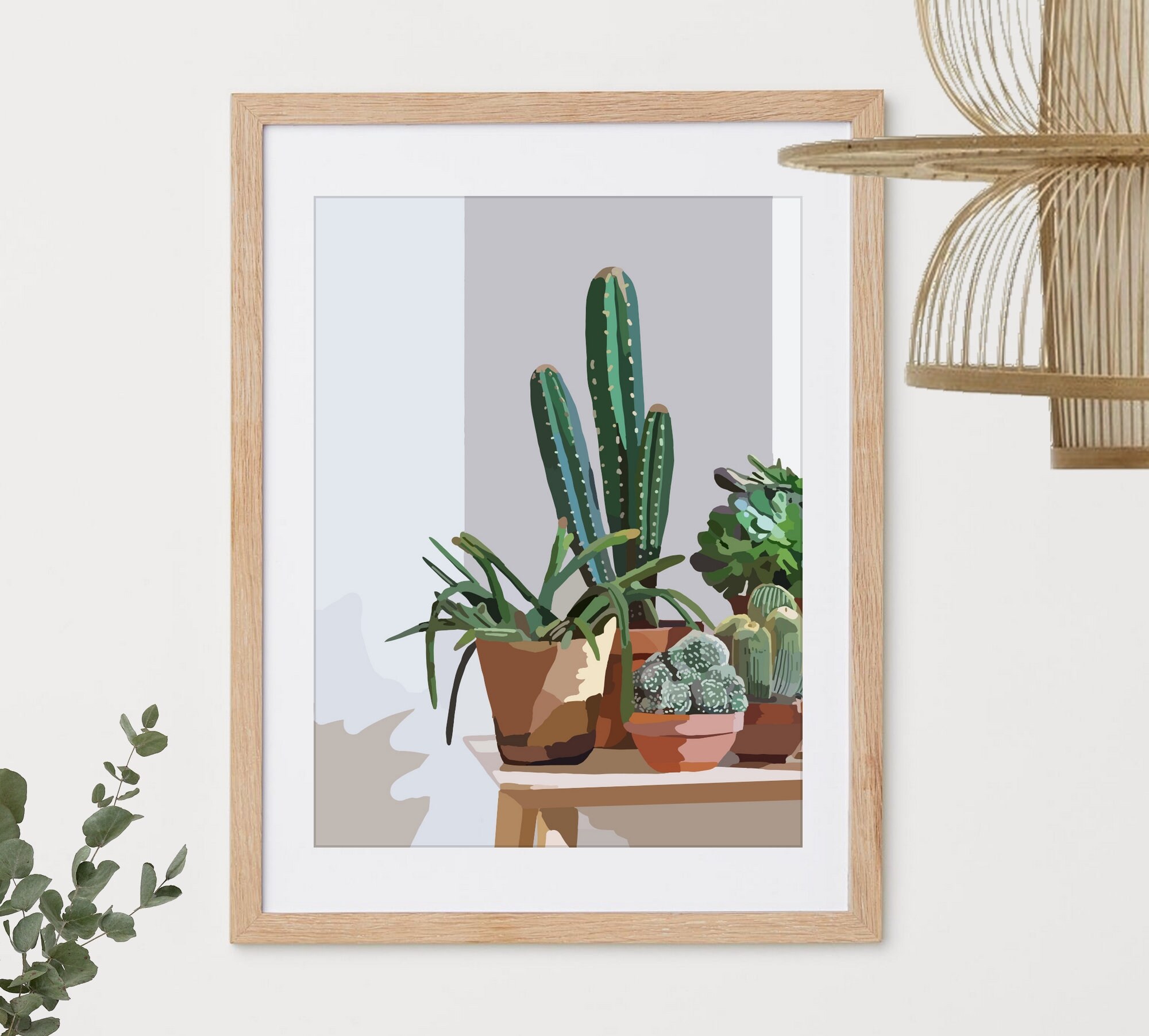 Illustration - Une Multitude de Cactus, Dessin Plantes, Nature, Décoration Murale