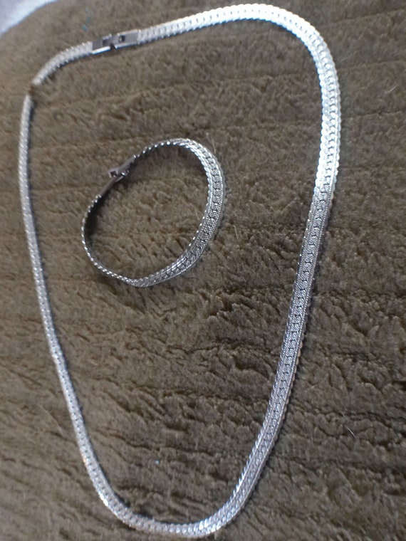 Silver Herringbone Necklace and Bracelet