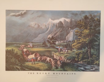Currier e Ives 'The Rocky Mountains' 'Emigrants Crossing the Plains' Litho Print