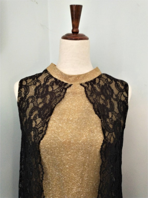 1960's Homemade Stretchy Sparkly Gold and Black L… - image 5