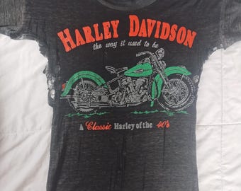 Harley Davidon 'The way it used to' 'A Classic Harley of the 40's' Thrashed Reworked T-shirt