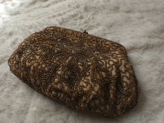 Vintage Gold Beaded Belgium Clutch Purse