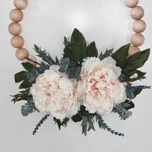Wood Bead Wreath with Flowers, Hoop Wreath,Wood Beads,Boho Wedding, Home Decor, Eucalyptus & Greenery Wreath,Farmhouse