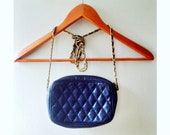 Vintage Navy Blue Quilted Cross Body Bag with Gold Chain Strap