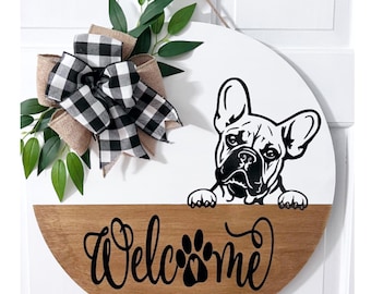 French Bulldog Welcome Sign: 18" Dog Door Hanger