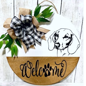 Dachshund Welcome sign, 18 inch Door Hanger Welcome Sign, Dog Welcome Sign