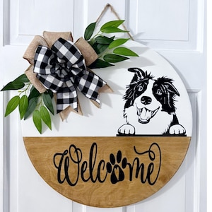 Border Collie Welcome Sign: Dog Lover Door Hanger