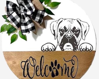 Boxer Welcome Sign: 18"Door Hanger