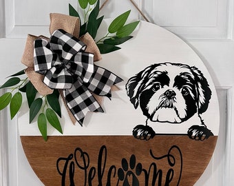 Shih Tzu Welcome Sign, Black and White Shih Tzu sign, Dog Welcome Sign