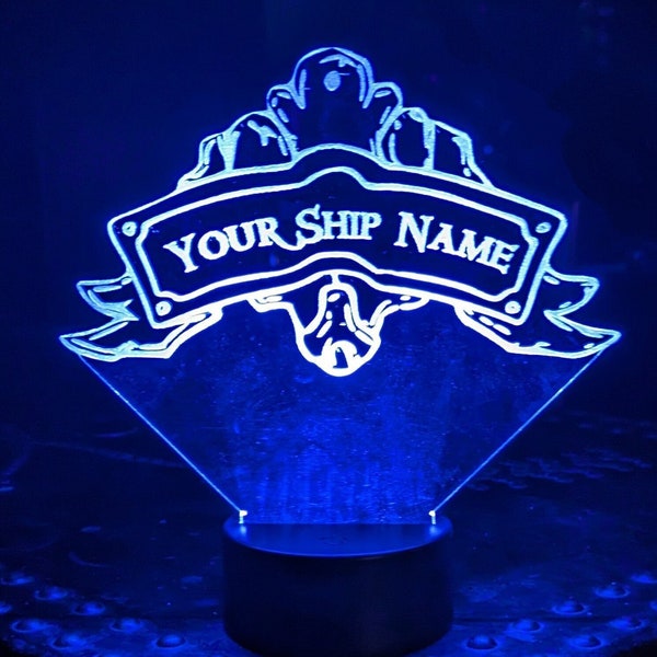 Sea Of Thieves inspired personalised ship name crest.  Acrylic LED multicolour lamp.