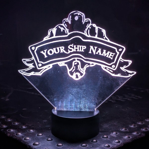 Sea Of Thieves inspired personalised ship name crest.  Acrylic LED Lamp