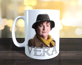 Vera Mug, TV detective. Retro TV. Image on both sides