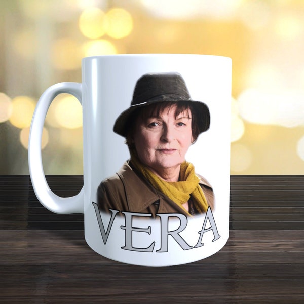 Vera Mug, TV detective. Retro TV. Image on both sides