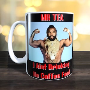 Tazza Mr T, A-Team, TV retrò. L'immagine avvolge la tazza.