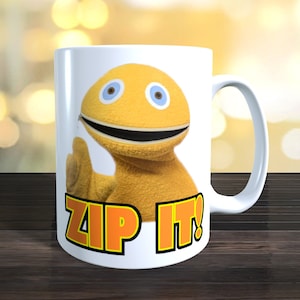 Taza Zippy Rainbow, Zip it, televisión infantil británica retro. Imagen en ambos lados