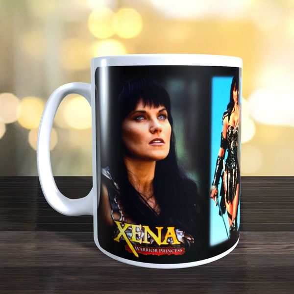 Xena warrior princess Mug, Retro TV Show.  Picture wraps around the mug
