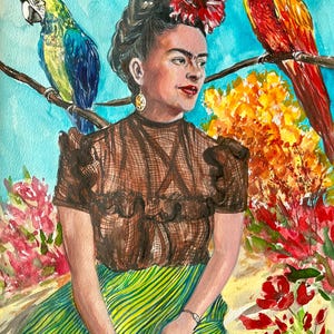 Daydreaming About You Frida Inspired Painting One of a Kind , Mexican Art, Mexican Female Artist, Unique Artwork, Original Watercolour