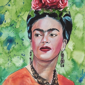 FridA Inspired Watercolour Painting, One of a Kind Unique Portrait, Fine Art Artwork,  Mexicana