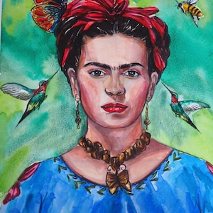 Frida Inspired Painting One of a Kind , Mexican Art, Mexican Female Artist, Unique Artwork, Original Watercolour Painting, Framed Artwork