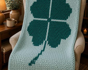 Clover Chunky Blanket Pattern. Finger Knitting : Good Easy DIY Tutorial (PDF).