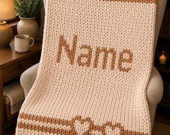 Custom Name Chunky Blanket Pattern, Minimalist Heart Design, Personalized Knit, Finger Knitting Graph