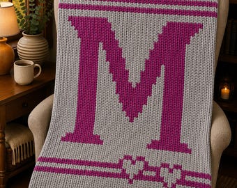 Chunky Blanket Knitting Pattern: Letter M Initial, Easy DIY (PDF)