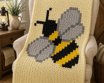 Bee Chunky Baby Blanket Pattern: Finger Knitting Tutorial (PDF Pattern)