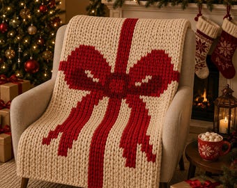 Blanket Knitting Pattern. Chunky Blanket Pattern Bow. Finger Knitting : Good Easy DIY Tutorial (PDF)