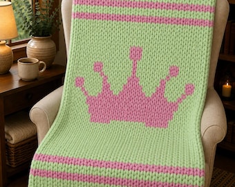Chunky Knit Blanket Pattern: Princess Crown Finger Knitting (PDF Download)