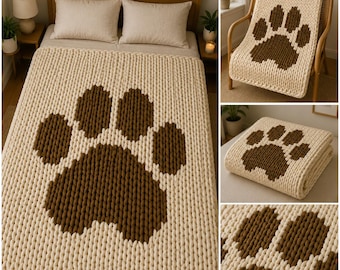 Paw Print Chunky Blanket Knitting Pattern: Finger Knit Tutorial (PDF Pattern)