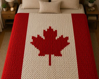 Finger Knitting Chunky Blanket Pattern: Canada Flag DIY Tutorial (PDF Download)