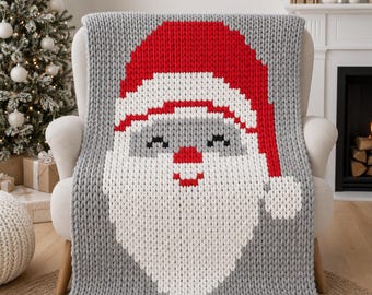 Santa Chunky Blanket, Finger Knitting Pattern, Christmas (PDF Pattern)
