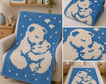 Polar Bears Chunky Blanket Pattern: Finger Knitting Tutorial (PDF Pattern)