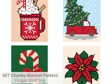 Set di 4 modelli di coperte natalizie spesse: tutorial facile per lavorare a maglia con le dita (PDF)