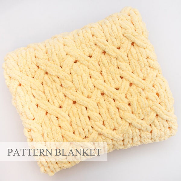 Loop yarn blanket pattern, Alize Puffy, Bernat Alize yarn blanket pattern, Finger knit blanket pattern, Intertwined honeycomb pattern