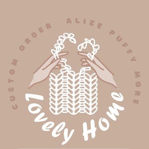 May include: A white knitted fabric with a textured pattern, being held by two hands. The fabric is surrounded by a circle with the text "Custom Order Alize Puffy More Lovely Home".