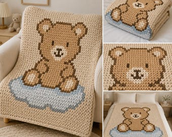 Bear Chunky Blanket Pattern: Finger Knitting Tutorial (PDF Pattern)