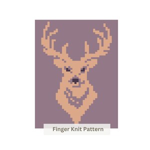 Deer Chunky Blanket Finger Knitting Pattern: Easy DIY Tutorial. Christmas Knit Graph PDF