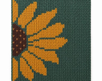 Sunflower Chunky Blanket Pattern. Finger Knitting : Good Easy DIY Tutorial (PDF). Blanket Knitting Pattern