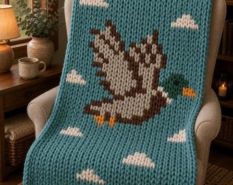 Mallard Chunky Blanket Pattern. Finger Knitting : Good Easy DIY Tutorial (PDF)