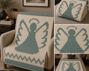 Angel Chunky Blanket Knitting Pattern, Easy Finger Knit Tutorial (PDF Download)