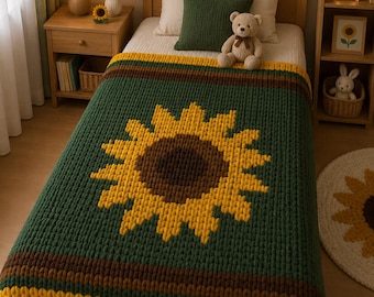 Sunflower Blanket Finger Knitting Pattern: Chunky Chenille Yarn DIY (PDF Pattern)