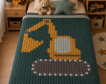 Excavator Chunky Baby Blanket Knitting Pattern PDF: Finger Knit DIY, Graph Design