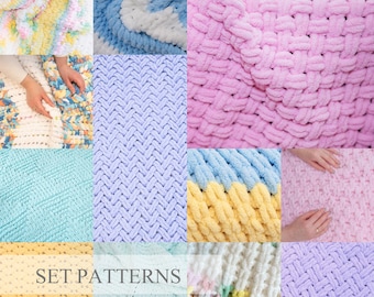 Set di modelli per coperte in filato ad anello: maglia a dita per principianti (modello PDF)