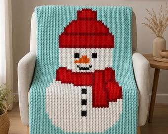 Snowman Chunky Blanket Finger Knitting Pattern: Easy DIY Tutorial (PDF Download)