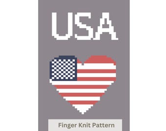 Modello per coperta spessa a forma di cuore patriottico degli Stati Uniti: tutorial per lavorare a maglia con le dita (modello PDF)