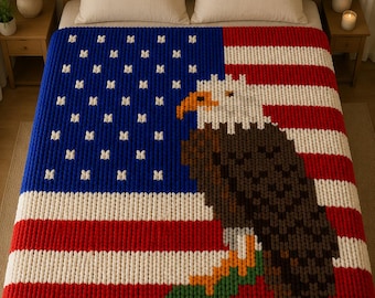 USA Patriotic Eagle Chunky Blanket Pattern: Finger Knitting Tutorial (PDF Pattern)