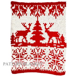 Alize Puffy More Blanket Pattern pdf+video, Finger Knit Blanket Pattern, Loop Yarn Blanket Pattern, Deers by fir tree blanket pattern